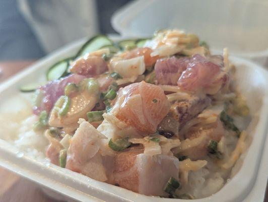 Spicy mayo ahi and salmon poke