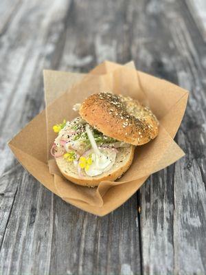 New bagel sandwich!! Smoked black cod on a furikake bagel
