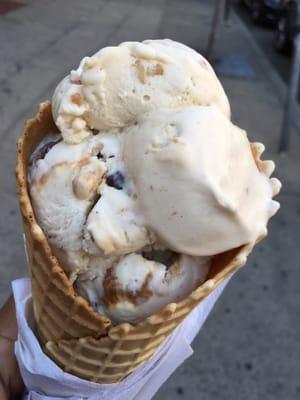 Salted Caramel w Chocolate Covered Pretzel and Peanut Butter Fudge in a Waffle Cone. I loved this mix of flavors!