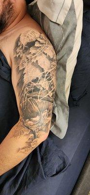 Gloria does amazing design and tattooing, and I wouldn't hesitate to recommend her work for a second! Super happy with my sleeve so far!