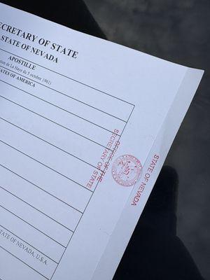Apostille in Reno,Nv and surrounding areas satisfied customer