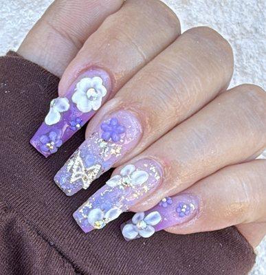 Full set acrylic and design.Nails done by Kelly