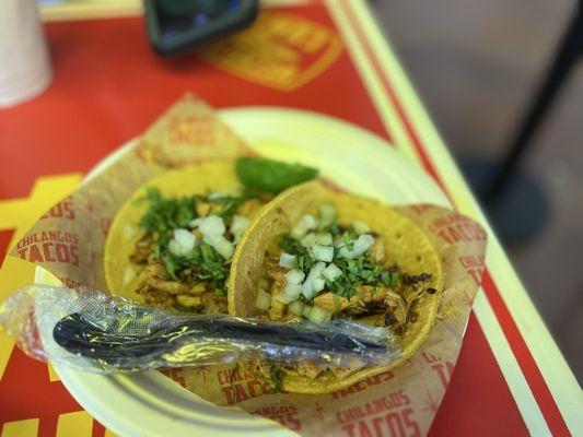 chicken tacos on corn