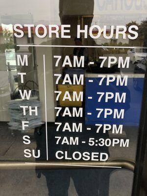 Hours as of 10/25/2018