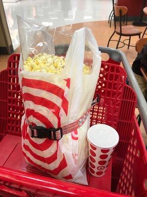 Giant popcorn $2.49, add a fountain drink for $1.25, I missed Target popcorn! The locations by me got rid of the Cafes.