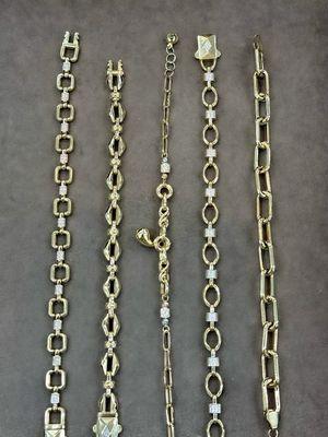 14K Gold Ladies' Fancy Link Bracelets with CZs