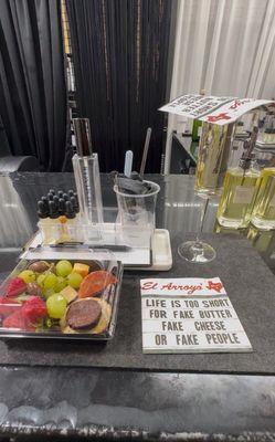 Body oil station and treats.