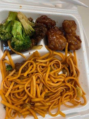 orange chicken and beef and broccoli