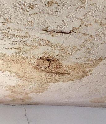 Water damage on a clients living room ceiling due to a long term roof leak