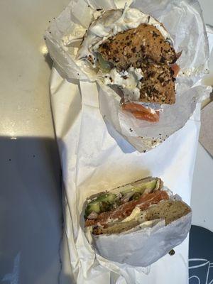 Tiny bagel and lox sandwich.