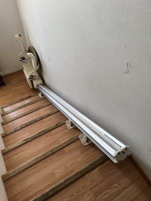 Upper section of the stairlift system.