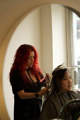 Arlene working on a highlight application