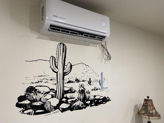 AC/heat work great, remote control settings.