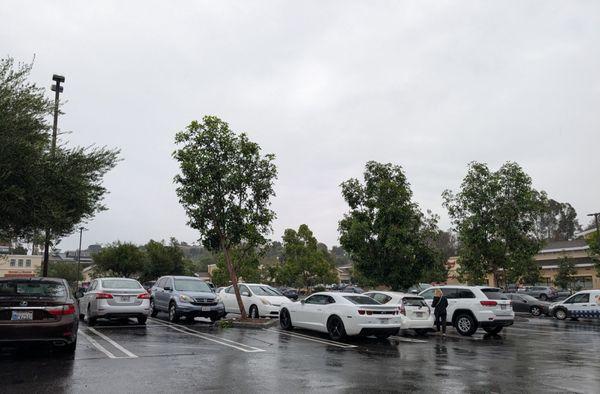 Parking lot on a rainy day
