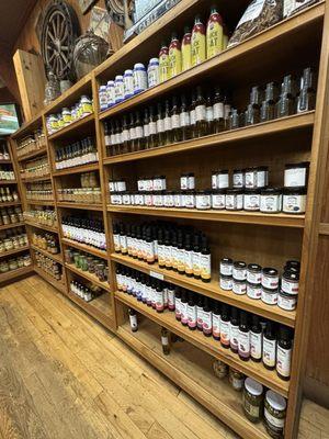 Tons of housemade deliciousness like olive oils, vinegars, pickled everything, olives, jams, jellies, sauces, dressings, etc.