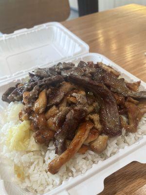 Beef and Chicken Teriyaki on white rice