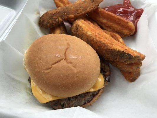 Bacon Cheeseburger To-Go, sub Wedge Fries.  Amazing Flavor, I rarely eat a burger without condiments, this one really didn't need any