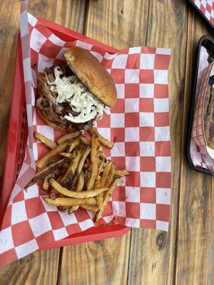 Pulled pork and fries.