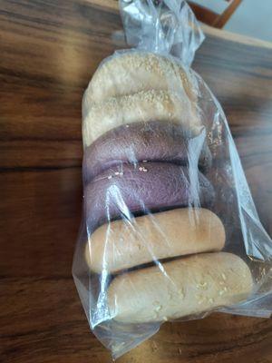Taro, plain and sesame seed bagels!