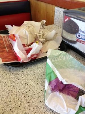 Just one of the many mess/dirty tables in the restaurant, I'm sure you can imagine how bad the bathroom was.