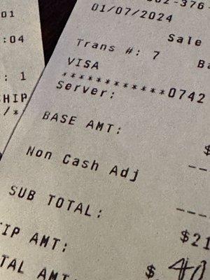 Additional charge for not paying in cash.