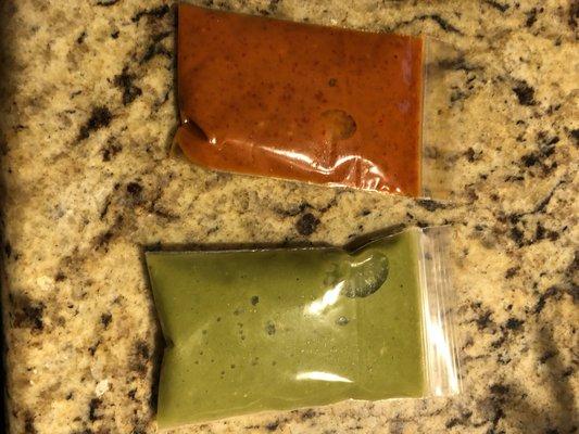 Huge sauce packets and spicy.