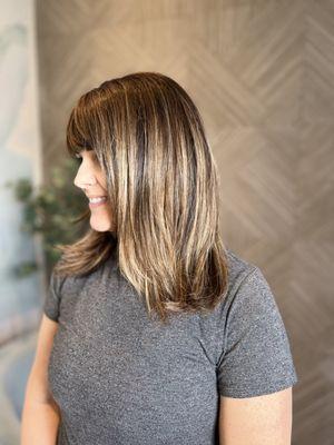 Balayage and grey blending by Amanda
