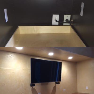 Recessed lighting, Cable management and flat screen installation.