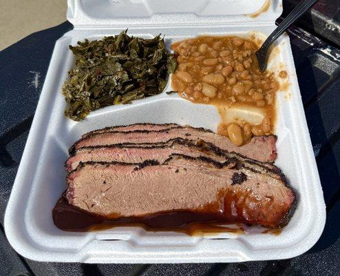 Brisket with beans and greens