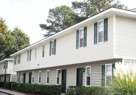 Apartments exterior entrance with private entrances.