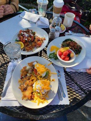 Greek scramble, French scramble and San Ysidro poached eggs