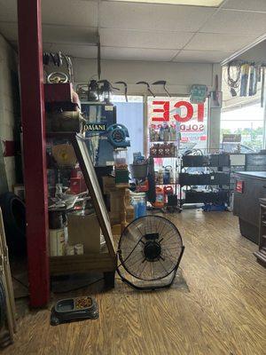 The waiting room with interesting artifacts and antiques alongside some stuff they sell.