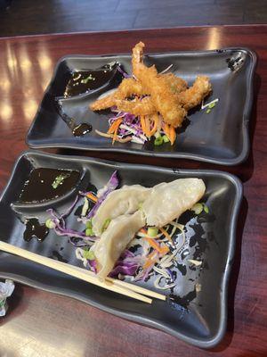 Gyoza and shrimp tempura