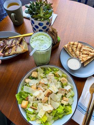 Caesar Salad; Matcha; Nutella & Strawberry Crepe!