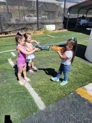 The toddlers were ready to go with their laser guns
