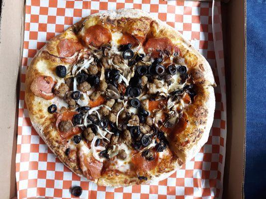 Small pizza. (Look at all those toppings!!)