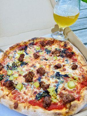 Chorizo and pickled rhubarb pizza.