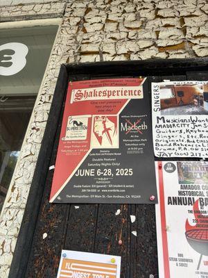 The Metropolitan Theater Company in San Andreas, CA, is performing Shakespeare in June 2025. Here's a flyer of dates & times.