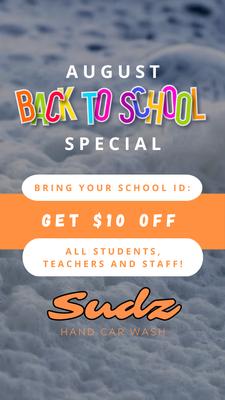 August Back to School Special : Bring in your school ID into Houston's coolest hand car wash and get $10 off!
