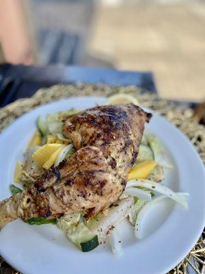 Grilled chicken and salad and mango!