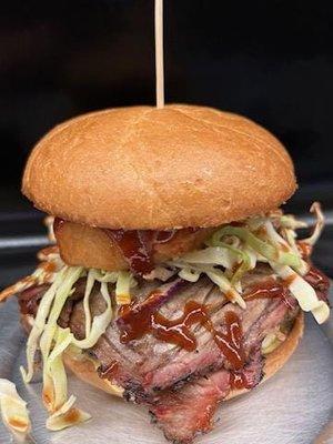 Brickhouse!
House-Smoked brisket on a 1/3rd lb Fresh, all-Beef patty