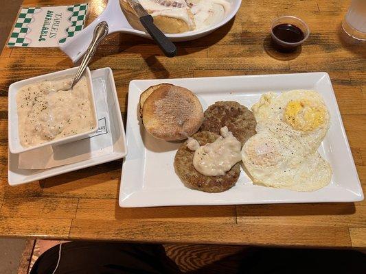 Grandpa's Platter with a side of sausage gravy