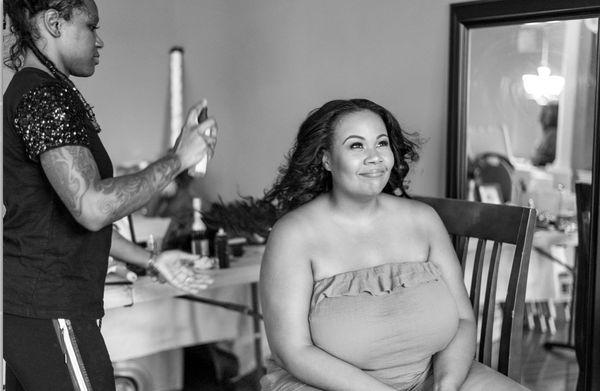 Charmaine did my hair for my wedding. We hired her to come to our home and do my hair for the wedding along with our bridesmaids.