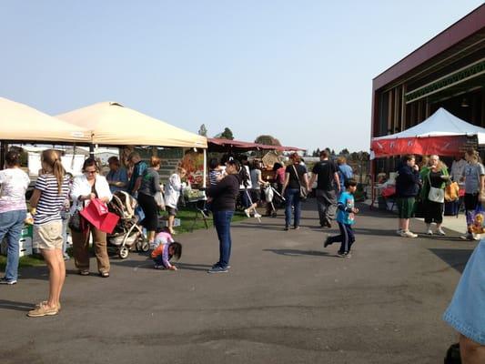 People lined up for produce