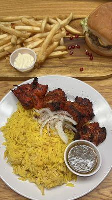 chicken tikka and pomegranate burger