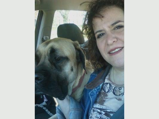 Abby and therapy dog - Pebbles. Pebbles retired from therapy work to run and play with the rest of the pack.