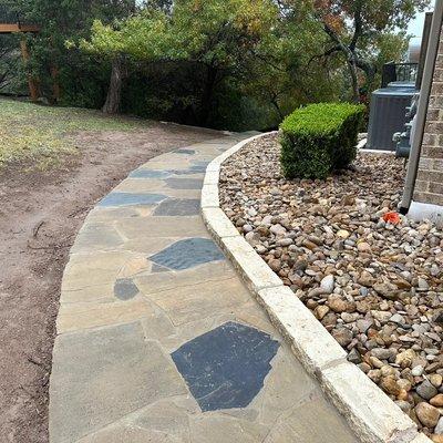 Oklahoma stone pathway built with limestone stone on the edge