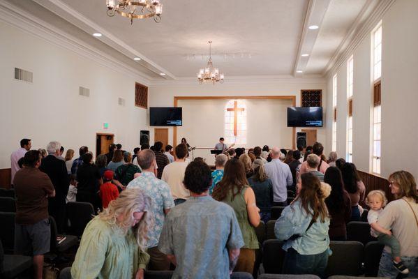Worship during a Sunday service