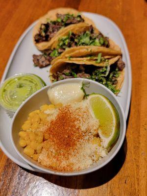 Steak Tacos with corn in a cup