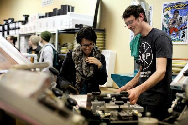 Grand Opening Party! Teaching friends how to screen print